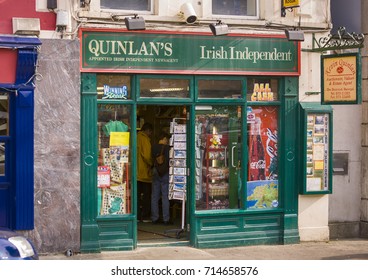 DONEGAL, IRELAND - AUGUST 18, 2006: Quinlan's news shop in town of Donegal, in County Donegal.