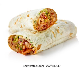 Doner kebab or shawarma isolated on white background - Shutterstock ID 2029580117