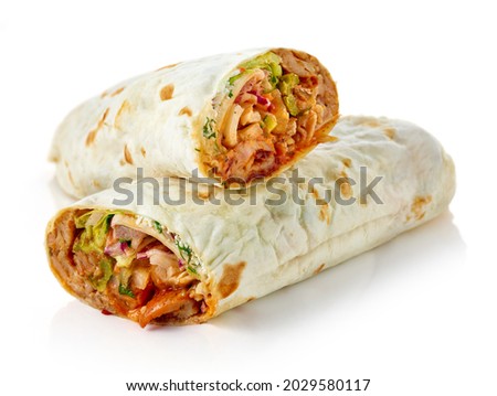 Doner kebab or shawarma isolated on white background