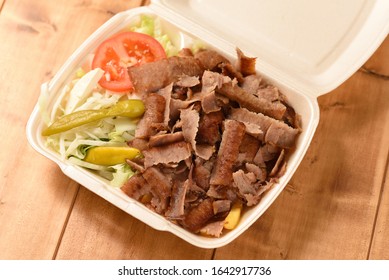 Doner plate to take away in Germany, Turkish fast food in a plastic box

