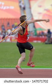 DONETSK, UKRAINE - JULY 11: Tobias Capiau Of Belgium Competes In Javelin Throw In Octathlon During 8th IAAF World Youth Championships In Donetsk, Ukraine On July 11, 2013