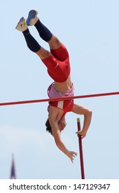 DONETSK, UKRAINE - JULY 12: Devin King of USA competes in pole vault during 8th IAAF World Youth Championships in Donetsk, Ukraine on July 12, 2013 - Shutterstock ID 147129347