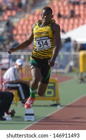 DONETSK, UKRAINE - JULY 12: Obrien Wasome Of Jamaica Competes In The Triple Jump During 8th IAAF World Youth Championships In Donetsk, Ukraine On July 12, 2013