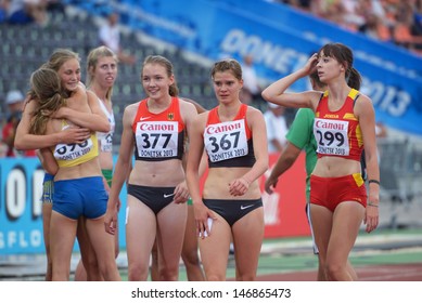 DONETSK, UKRAINE - JULY 13: Girls After Finish In The 800 M In Heptathlon Girls During 8th IAAF World Youth Championships In Donetsk, Ukraine On July 13, 2013