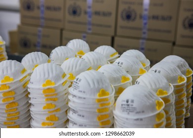 Donetsk/Ukraine 05.23.2013Respirator design and manufacturing factory. Respirators before packing in boxes