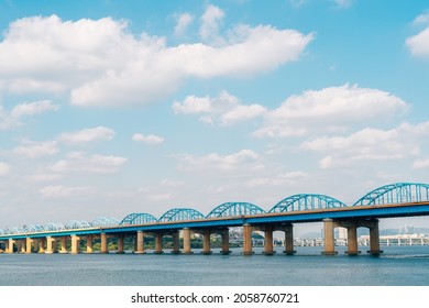 Dongjak Bridge And Han River Park In Seoul, Korea