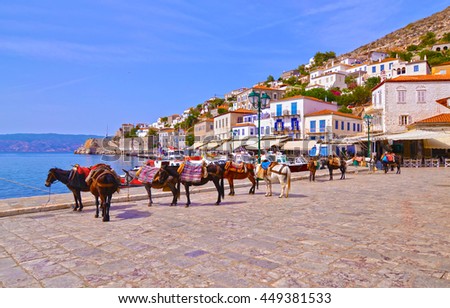 donkeys the means of transport at Hydra island Saronic Gulf Greece Stock fotó © 
