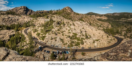 Donner Summit Pass Road, Aka Historic US Route 40 Near Lake Tahoe, Curves Around Donner Summit Mountains In Truckee, Nevada County, Northern California