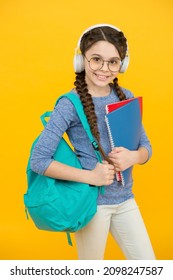 Dont Stop The Lesson. Little Girl Wear Headphones. Happy Child Back To School. Private Lesson. Listening Comprehension Skills. Music Lesson. Language School. English Learning Courses