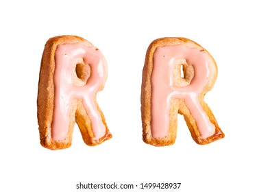 Donut Alphabet Letter R. Isolated On White Background