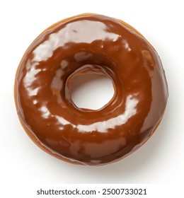 Donut with chocolate glaze isolated on white background. One round American chocolate doughnut. Front View. Top view. - Powered by Shutterstock