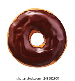 Donut With Chocolate Glazing Isolated On White