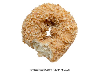 Donut Or Doughnut Pea Flakes With Bite Eaten Mark Food Object Isolated On White Background