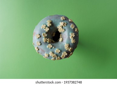 Donut On The Green Background. Sweets For Saint Patrick Day Party. 