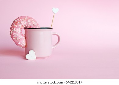 Donut In A Pink Coffee Mug 
