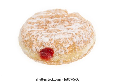 Donut With Red Jam Isolated On White Background