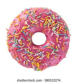 Donut with sprinkles isolated on white background top view