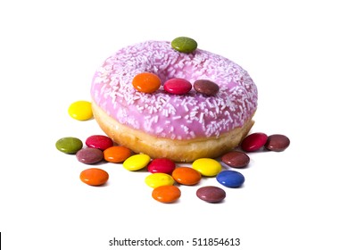 Donut With Sprinkles And Smarties Isolated