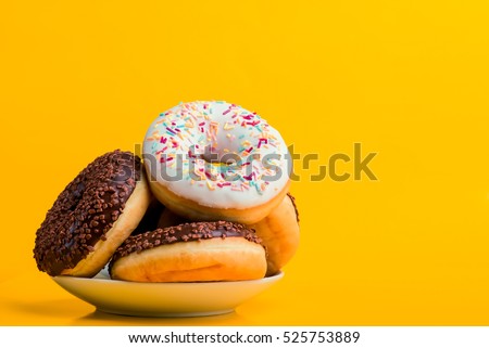 Donut. Sweet icing sugar food. Dessert colorful snack. Glazed sprinkles. Treat from delicious pastry breakfast. Bakery cake. Doughnut with frosting. Baked unhealthy round.