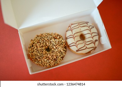 donuts in the box, top view
