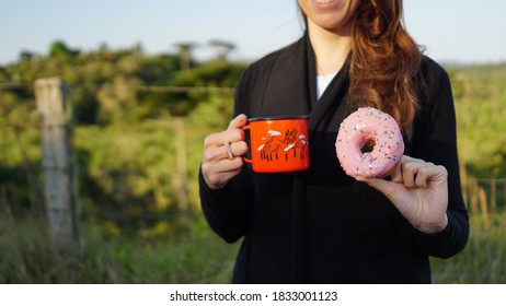 Donuts And Coffee Outside Picnic