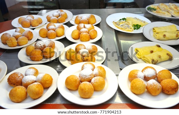 Donuts Powdered Sugar Placed On Canteen Stock Photo Edit Now