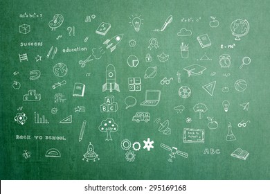 Doodle freehand chalk drawing on green chalkboard on stem education concept - Powered by Shutterstock