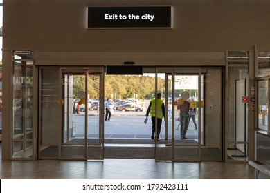 Door At The Airport With The Inscription Exit To The City