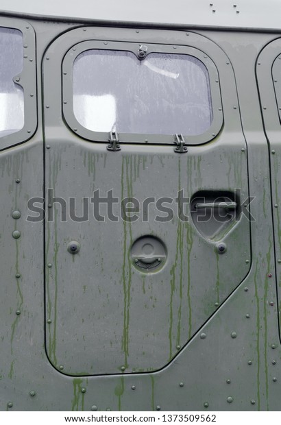 door of the cab of an\
army armored car