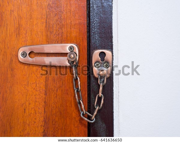 Door Chain Locked Closed Wooden Door Stock Photo Edit Now 641636650