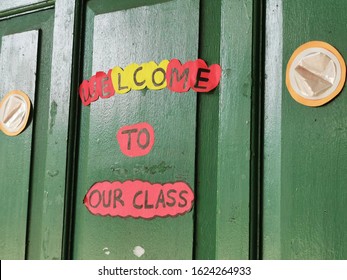 The Door To The Classroom To Which The Welcome Is Attached.