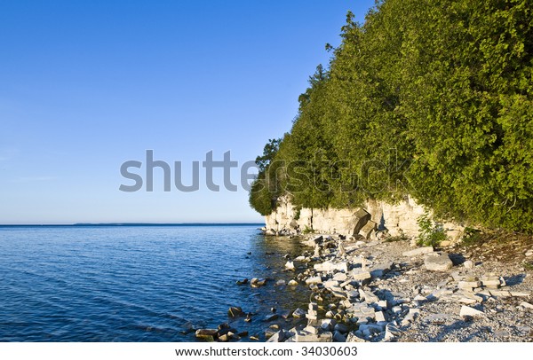 Door County Shoreline Washington Island Distance Stock Photo