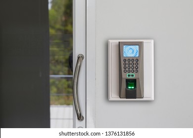 Door electronic access control system machine. Finger print scan devices machine. - Shutterstock ID 1376131856