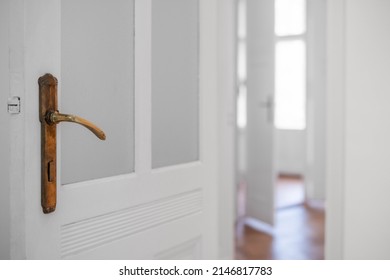 Door Handle Closup In Empty Apartment Room Or  Vacant Flat