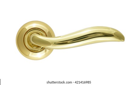 Door Handle Of Gold On A White Background Front View