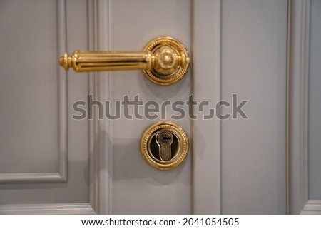 door handle and lock of gold color. classic interior. fittings for doors and locks.