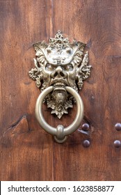 Door Handle With Metal Mask Depicting The Devil