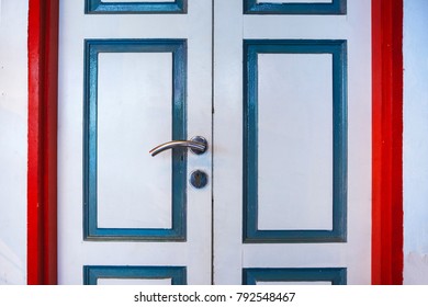 Door Handle On An Old White Door.