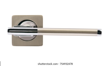 Door handle of silver on a white background front view     