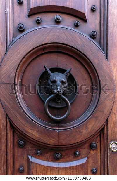 Door Handle Wolfs Head Door Knocker Stock Photo Edit Now 1158750403