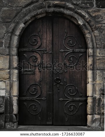 The door of Hexham Abbey; a medieval place of worship in Northumberland, North East England.