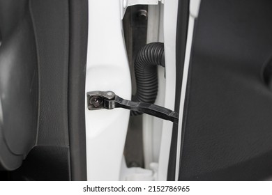 Door Hinge Of A New White Car