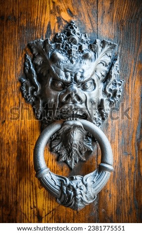 Door knocker with devil image