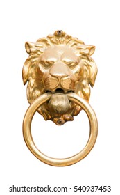 Door Knocker With A Gold Lion