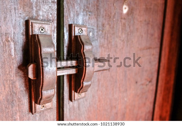 Door Lock Brown Wood Door Look Miscellaneous Stock Image