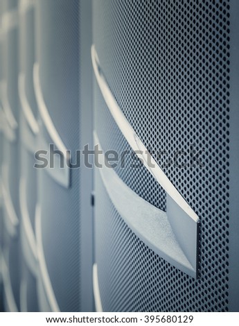 door mainframe in data center blur closeup