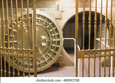 Door in old bank safe deposit room