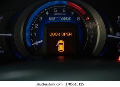 Door Open System Warning Icon On Vehicle Dashboard, Car Computer Display, Honda. Kiev - Ukraine, July 2020