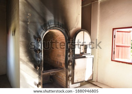 door for push coffin to burning in cremation furnace building