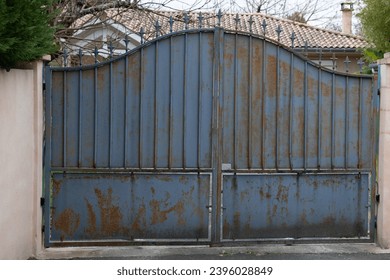 door rust grey iron gate home classic aluminum portal rusty access of suburb house in street view